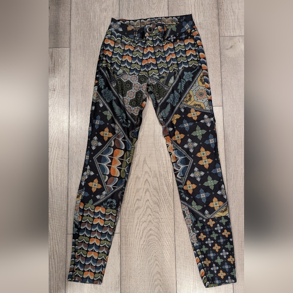 DESIGUAL Holly Asymmetric Print Multicolor Skinny Jeans Pants Size EU 36
